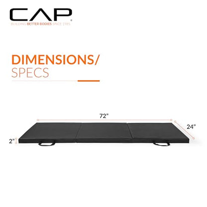 CAP Barbell Folding Exercise Mat – Durable, Anti-Tear, Thick Padding for Fitness, Aerobics, Gymnastics & Home Workouts. 72"L x 24"W x 2"Thick. BLACK