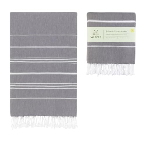 WETCAT Turkish Beach Blanket Sandproof (82"x82") 100% Turkish Cotton, Made in Turkey - Sand Free, Ultra Soft, Extra Large Throw for Picnic – Dark Gray - color: Dark Gray, size: XL Beach Blanket (82" x 82")