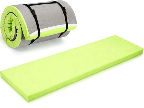 Lyrow 2 Inch Thick Yoga Mat 72x24 with Carry Strap Foam - color: Fresh Green