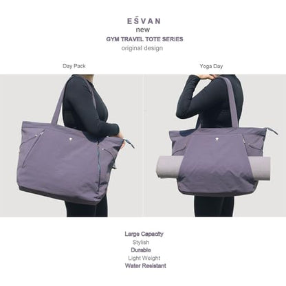 ESVAN Yoga Tote Bag for Women Shoulder Bags Drawstring for Office Workout Travel Carryall Pilates Gym and Beach - color: Nylon Dark Gray