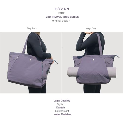 ESVAN Yoga Tote Bag for Women Shoulder Bags Drawstring for Office Workout Travel Carryall Pilates Gym and Beach - color: Nylon Dark Gray