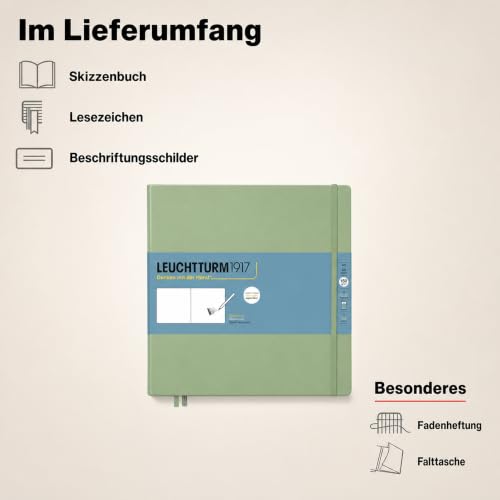 Leuchtturm1917 - Square Hardcover Sketchbook (Sage) - 112 Pages of 150g/m² Paper - color: Sage, size: Square