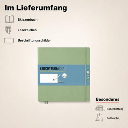 Leuchtturm1917 - Square Hardcover Sketchbook (Sage) - 112 Pages of 150g/m² Paper - color: Sage, size: Square