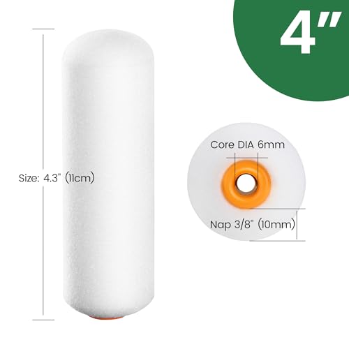 VOOMEY Mini Paint Roller Covers, 4 Inch High Density Foam Roller, 24 Pack | Small Paint Roller, Fits All Flat Surfaces, Including Walls, Cabinets, Furniture, Doors, Tables & DIY Painting Projects - style: 4 inch 24 pack（white）
