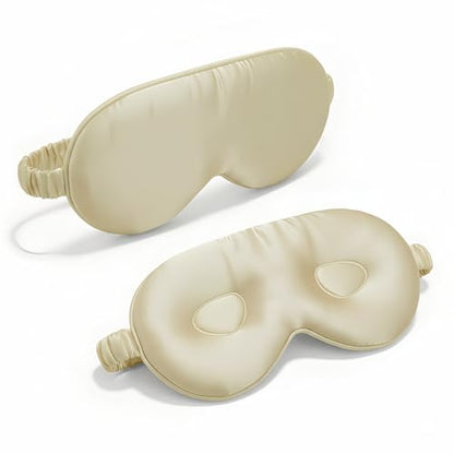 Silk Eye Mask for Sleeping 100% Mulberry Silk Women Men Blindfold,3D Luxury Travel Smooth Elastic Strap Eye Masks Breathable Cooling Soft Night Sleep Work Eyeshade Cover,Beige - color: Beige