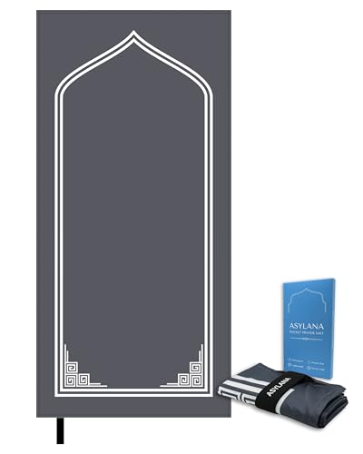 Portable Islamic Pocket Prayer Mat, Waterproof & Lightweight Thin Travel Sajjadah, Foldable Compact Small Muslim Praying Rug with Elastic Band, Essential Salah Gift Accessory - color: Desert Gray