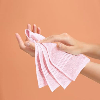 BOUTIQUO Ultra Soft Cotton 6 -Piece Hand Towel Set 16x24 Inch, Ideal for use in Bathroom, Kitchen, Gym, Spa & General Cleaning, Compact & Lightweight Multi Purpose Hand Towels - Pink - color: Pink, size: Hand Towel - Set of 6