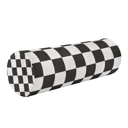 Checkered Black Neck Roll Pillow Bolster Round Health Memory Foam Long Cervical Cylinder Pillows with Removable Washable Cover for Body Bed Legs Back Yoga - color: Checkered Black