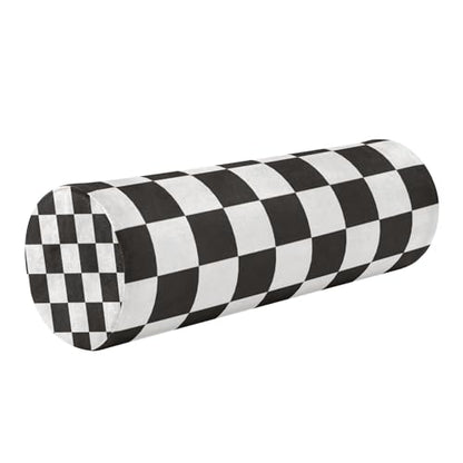 Checkered Black Neck Roll Pillow Bolster Round Health Memory Foam Long Cervical Cylinder Pillows with Removable Washable Cover for Body Bed Legs Back Yoga - color: Checkered Black