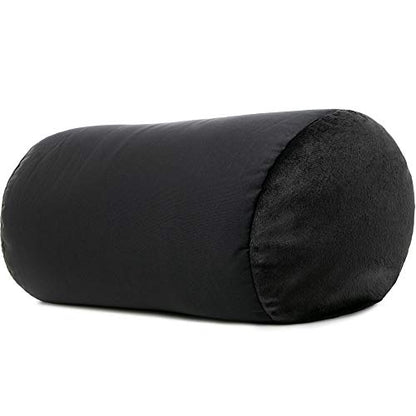 Microbead Bolster Neck Roll Pillow, 14x8 in Cylinder Tube, Black | Silky smooth face helps prevent sleep creases and hair breakage, light squishy support for head and shoulders, travel ready - color: Black