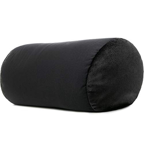 Microbead Bolster Neck Roll Pillow, 14x8 in Cylinder Tube, Black | Silky smooth face helps prevent sleep creases and hair breakage, light squishy support for head and shoulders, travel ready - color: Black