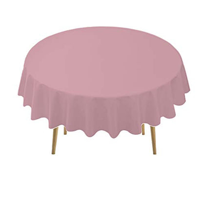 Pink Plastic Tablecloths 2 Pack Disposable Table Covers 84 Inch Circle Bridal Shower Party Tablecovers PEVA Vinyl Table Cloths for BBQ Picnic Birthday Wedding Banquet Parties 6 ft Round Table Use - color: E01 Pink