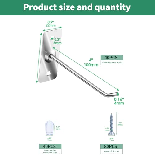 40 Pcs 4"/10CM Stainless Steel Wall Mounted Hooks with Protective Caps and Screws, Coat Bag Hat Utility Hook, Garage Tools Storage Organizer & Hanger for Office Kitchen Home Shop - size: 4" / 10cm