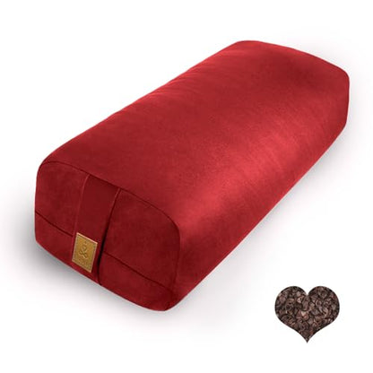 Organic Buckwheat Bolster (24X10.5X5.5 in) Supportive Rectangular Meditation Pillow 100% Cotton Cover Yoga Pillow - color: Red