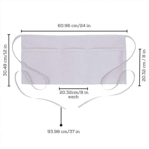 Avalon Kitchen Server Aprons with 3 Pockets – 100% Polyester Waist Apron, 24x12 Inch Half Apron, Waitress Apron for Servers - color: White, style: Pack of 1