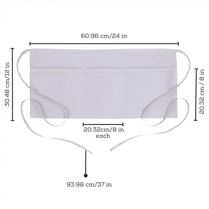Avalon Kitchen Server Aprons with 3 Pockets – 100% Polyester Waist Apron, 24x12 Inch Half Apron, Waitress Apron for Servers - color: White, style: Pack of 1