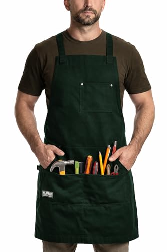 Hudson Durable Goods - Professional Grade Chef Apron for Kitchen, BBQ & Grill - color: Hunter Green