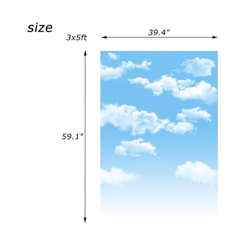 3x5ft Blue Sky and White Clouds Backdrop for Photography Vinyl Material | Clear Sky Photo Background Banner Airplane Theme Baby Newborn Birthday Cake Table Party Decorations Kid Portrait Studio Props - size: 3x5ft
