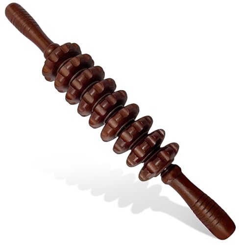 Manual Wood Therapy Massage Stick, Wooden Cellulite Muscle Roller for Legs - color: Brown