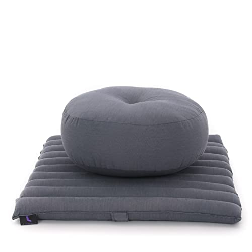 Leewadee Meditation Cushion Set – 1 Small Zafu Yoga Pillow and 1 Small Roll-Up Zabuton Mat Filled with Kapok - color: Cl13 - Grey