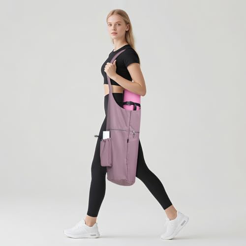 Yoga Mat Bag, with Protective Layer& Water Bottle Pocket and Big Wet Pocket & Yoga strap & Large Capacity,Stylish & Functional Fitness Mat And Essential items for Women & Men - color: pink