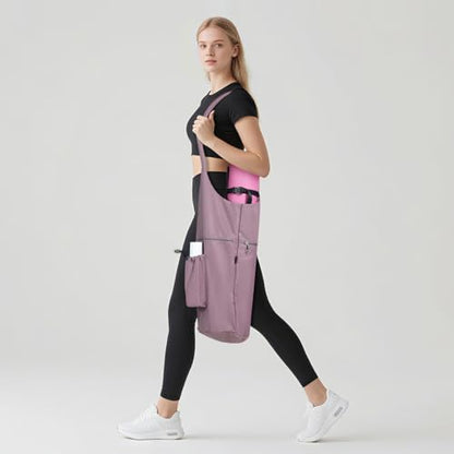 Yoga Mat Bag, with Protective Layer& Water Bottle Pocket and Big Wet Pocket & Yoga strap & Large Capacity,Stylish & Functional Fitness Mat And Essential items for Women & Men - color: pink