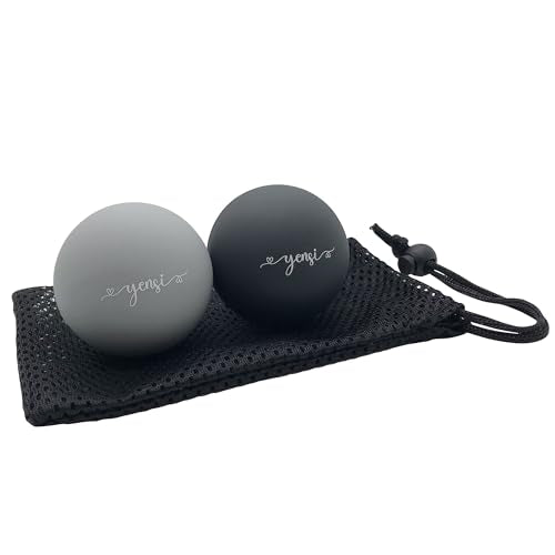 YENSI Silicone Massage Lacrosse Balls for Trigger Point Therapy, Myofascial Release, and Deep Tissue Massage. Set of 2 Balls with Carrying Bag. Latex-Free. Ideal for Feet and Targeted Muscle Relief - color: Slate Grey