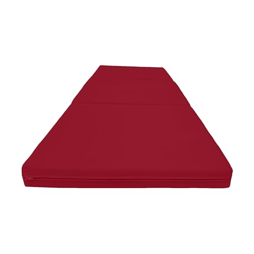 D&D Futon Furniture Trifold Foam Beds, Floor Tri-Fold Bed, Foldable Shikibuton Mattress Cushion Topper Mat for Space Saving Sleepover 3x27x75 in, Red