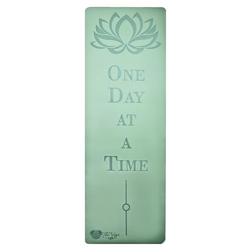 Recovery Lyfe Yoga Mat – “One Day at a Time” Engraving, Non-Slip Eco TPE, Sage Green, 72" x 24" x 6mm, Yoga & Meditation Mat for Recovery and Grounding