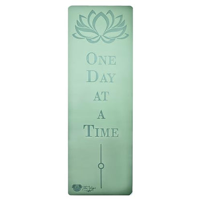 Recovery Lyfe Yoga Mat – “One Day at a Time” Engraving, Non-Slip Eco TPE, Sage Green, 72" x 24" x 6mm, Yoga & Meditation Mat for Recovery and Grounding