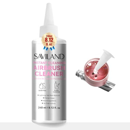 SAVILAND Airbrush Cleaner Instant Cleaning: 8.12 fl. oz Airbrush Cleaner Solution Low Odor Natural Ingredients Quickly Remove Water-Based Acrylic Paint Watercolor Airbrush Gel Nail Polish Clean Clog | Low Odor, Natural Ingredients, Quickly Remove Water-Ba