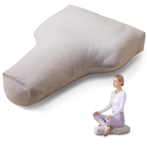 T-Shape Meditation Cushion, Ergonomic Zafu Yoga Floor Pillow with Buckwheat Hull Fill, Removable Washable Cover,for Mindfulness, Yoga, and Deep Relaxation (Grey) - color: Grey