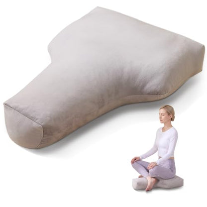 T-Shape Meditation Cushion, Ergonomic Zafu Yoga Floor Pillow with Buckwheat Hull Fill, Removable Washable Cover,for Mindfulness, Yoga, and Deep Relaxation (Grey) - color: Grey
