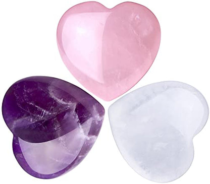 QINJIEJIE 1.2" Heart Crystals Rose Quartz Amethyst Healing Clear Crystal - color: YA - 1.2" Large -3PCS