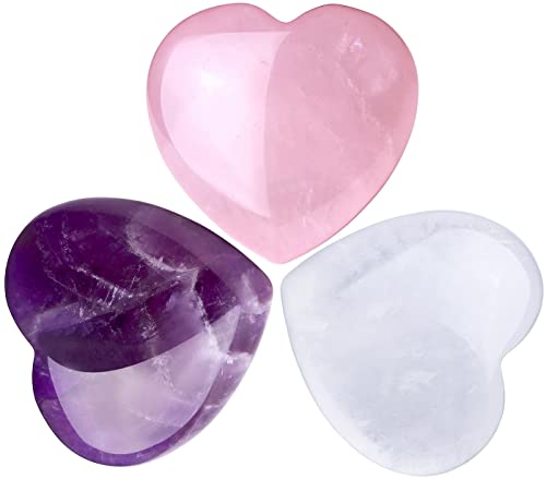 QINJIEJIE 1.2" Heart Crystals Rose Quartz Amethyst Healing Clear Crystal - color: YA - 1.2" Large -3PCS