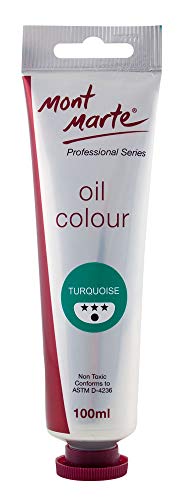 Mont Marte Oil Paint Premium, 3.4 US fl.oz (100ml) Tube, Turquoise, Heavy Body Paint, Artist Quality, Good Coverage, Excellent Tinting Strength, Ideal for Painting Canvas - color: Turquoise, size: 3.4 Fl Oz (Pack of 1)