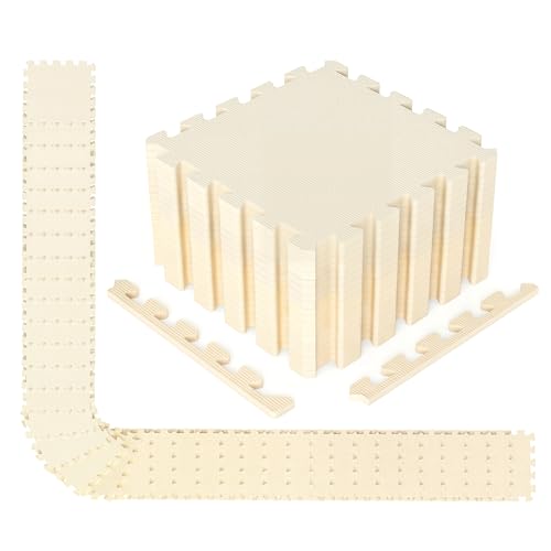 Giantex 54 PCS Interlocking Exercise Mat, 54 Sq.Ft EVA Foam Floor Tiles with Borders, 0.4" Thick Non-Slip Puzzle Workout Mats, Protective Gym Flooring for Home Gym, Garage, Basement, Beige - color: Beige, size: 54 Sq.Ft (54 Tiles)