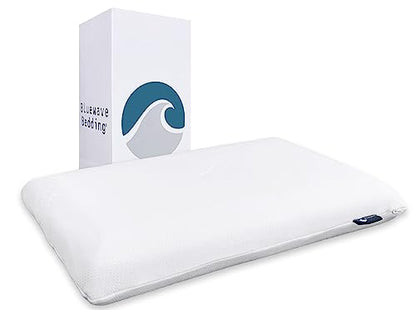 Bluewave Bedding Slim Gel Memory Foam Pillow for Stomach, Back and Side Sleepers - Therapeutic Design for Spinal Alignment, Better Breathing and Enhanced Sleeping (4-Inches Height, Standard) - size: 4"H (Standard), style: Gel Memory Foam