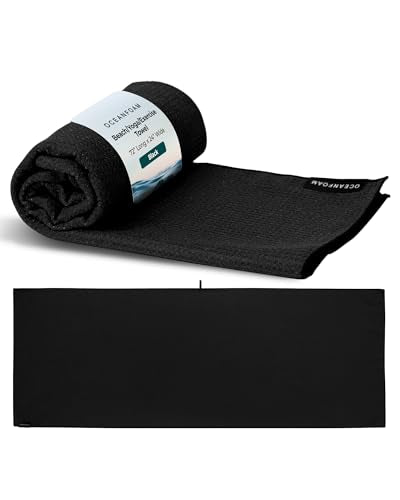 Oceanfoam Beach Towel – Lightweight, Absorbent, Quick-Drying, Sand-Resistant, Non-Slip – Ideal for Workouts, Yoga, Pilates, Beach, Pool, Boat & Travel – 25% Recycled – 72"x24" (Black) - color: Black