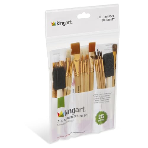 KINGART 25-Piece Paint Brush Set, Acrylic, Oil, Watercolor Gouache Paints, Face & Nail, Miniature Detailing & Rock Painting