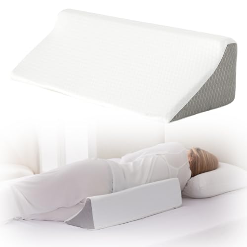 Bedluxe Wedge Pillow for Side Sleeping, Comfort Foam Back Pillow for Side Sleeper, Bed Wedges & Body Positioners for After Surgery, Pregnancy Support, Back Pain, Preventing Bedsores, White/Grey - color: White/Grey, size: 23*10*6 Inch