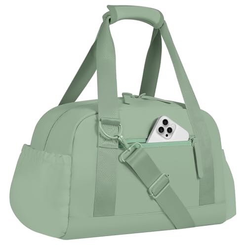 Mini Gym Bag for Women Girls Small Gym Tote Bag with Wet Compartment Waterproof Travel Duffle Bag Cute Workout Sport Bag - color: Green Tea-14in