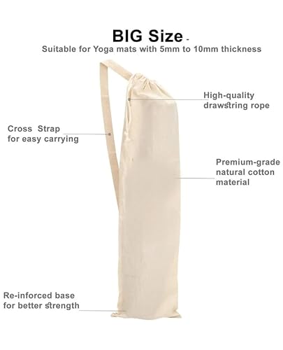 Mayatra's Organic Large Yoga Mat Tote Bag Cover -100% Cotton Lightweight,Washable Yoga Dust Bag With Adjustable Strap Unisex - color: Plain