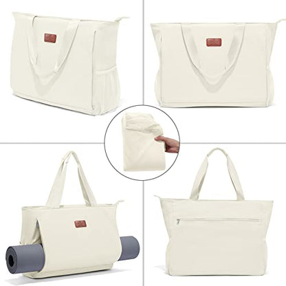 Heathyoga Multi-Functional Yoga Mat Carrier Gym Tote Bag - Large Mat Pocket, Women's Workout Bag - color: Zipper-Beige