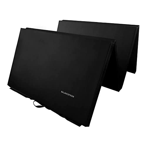 BalanceFrom 10x4 Feet 4-Panel Folding Gymnastics Mat – 2-Inch Thick Pad with Vinyl Surface and Carrying Handles for Tumbling, Yoga, Pilates, Home Workouts, and Martial Arts - color: Black