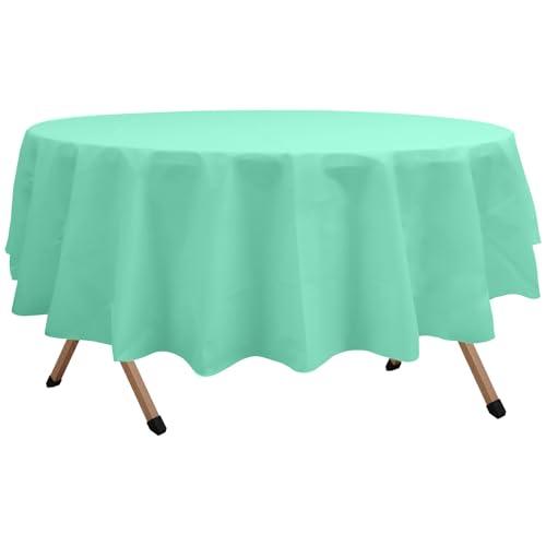2 Pack Fresh Mint Premium Plastic Tablecloth Round 84 Inches Reusable Mint Green Decorative Table Cover for Dining, Wedding, Party, Indoor and Outdoor use - color: B01 Fresh Mint, size: Round 84"