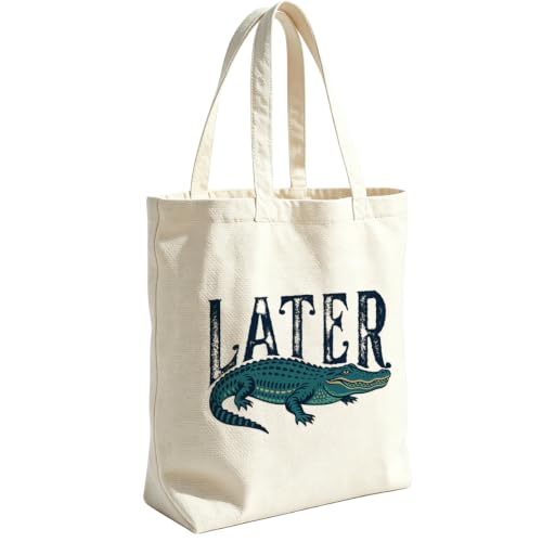 VICBOU Gator Goose Chicken Canvas Tote Bag for Women Girls, Cute Shoulder Bag with Pocket for Beach Shopping Work - color: Alligator02