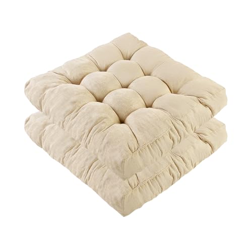 Meditation Floor Cushions Set of 2, Thickened Floor Pillow for Adults, Large Square Pillows Seat Cushion for Tatami Living Room Yoga, Memory Sponge Block Added, 22x22 Inch, Beige - color: Beige, size: 2pcs