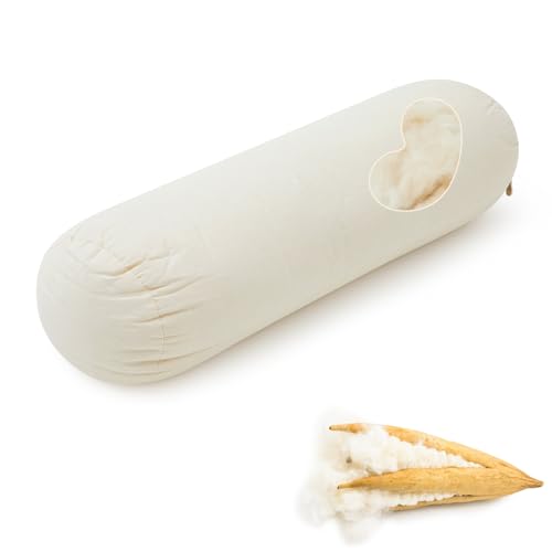 Leinuosen Organic Kapok Orthopedic Roll Pillow 12"x4" – Neck, Back, Knee & Leg Support Bolster – Cervical & Lumbar Roll for Pain Relief, Spinal Alignment – Natural Filling, Adjustable for Bed & Travel - size: 12" x 4"