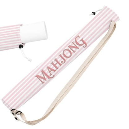 Pink and White Striped Mahjong Mat Bag with Adjustable Straps | Art Deco Pink Lines Drawstring Mahjong Mat Carrying Bag Canvas Storage for Board Games Yoga Mats (Bag Only) - color: Pink and White Striped